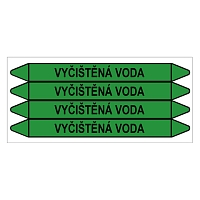 Značení potrubí, vyčištěná voda,4 ks, 250 × 26 mm
